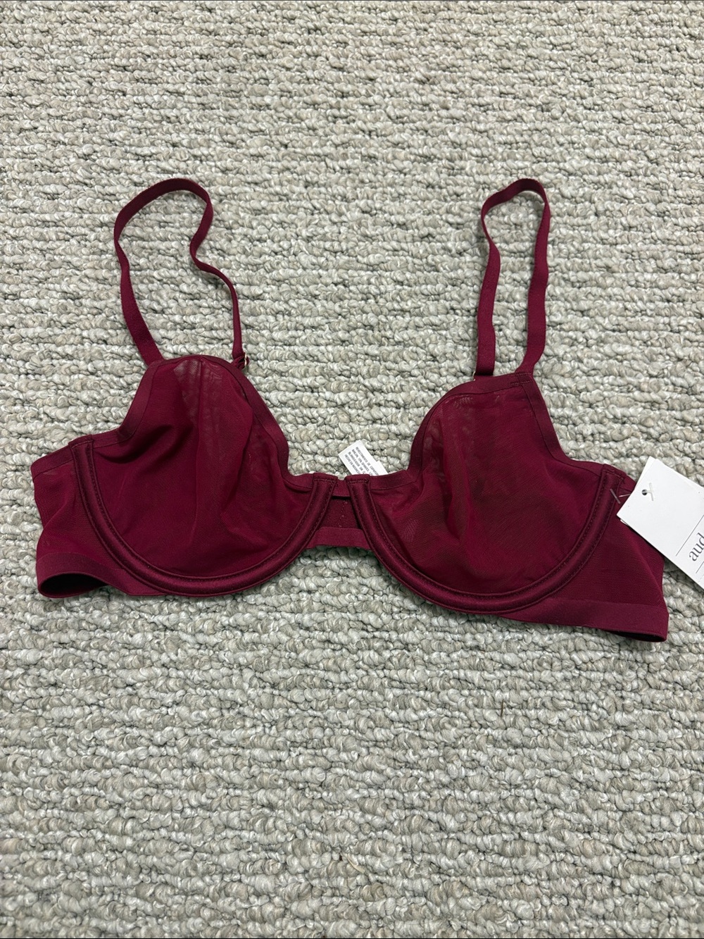 Sheer Underwire Bra in Wine Red